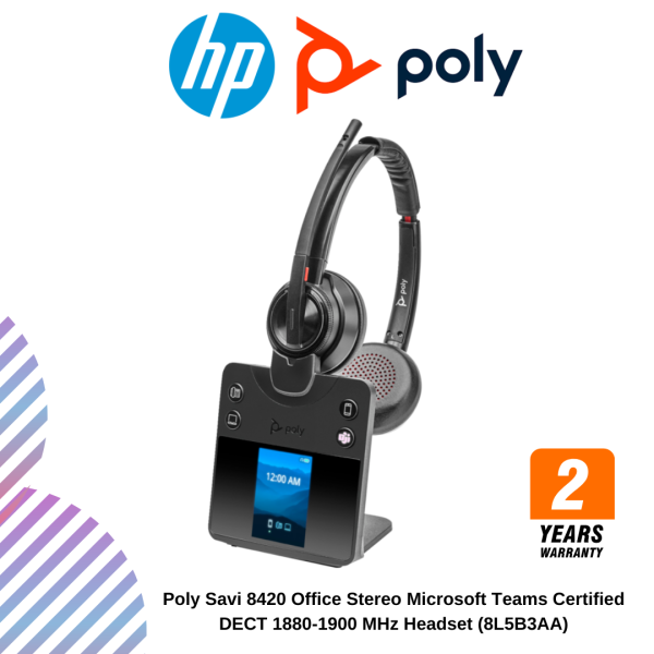 Poly Savi 8420 Office Stereo Microsoft Teams Certified DECT 1880-1900 MHz Headset (8L5B3AA)