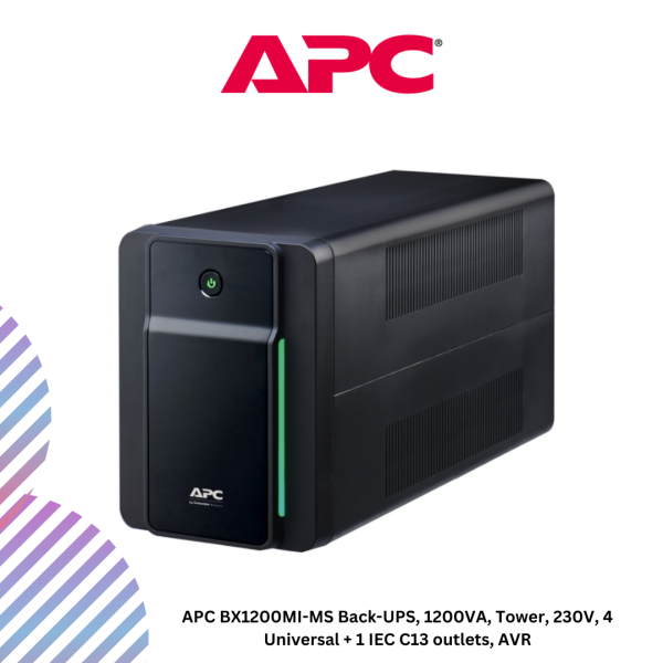 APC BX1200MI-MS Back-UPS, 1200VA, Tower, 230V, 4 Universal + 1 IEC C13 outlets, AVR
