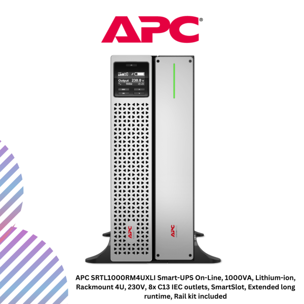 inc-22-31.png APC SRTL1000RM4UXLI Smart-UPS On-Line, 1000VA, Lithium-ion, Rackmount 4U, 230V, 8x C13 IEC outlets, SmartSlot, Extended long runtime, Rail kit included