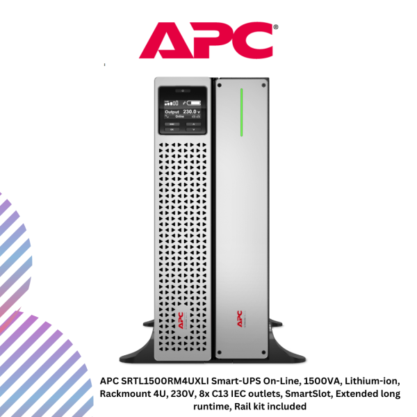 inc-22-35.png APC SRTL1500RM4UXLI Smart-UPS On-Line, 1500VA, Lithium-ion, Rackmount 4U, 230V, 8x C13 IEC outlets, SmartSlot, Extended long runtime, Rail kit included