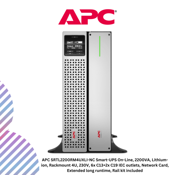 inc-22-40.png APC SRTL2200RM4UXLI-NC Smart-UPS On-Line, 2200VA, Lithium-ion, Rackmount 4U, 230V, 6x C13+2x C19 IEC outlets, Network Card, Extended long runtime, Rail kit included