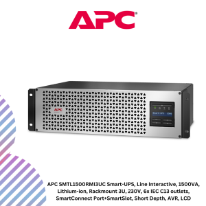APC SMTL1500RMI3UC Smart-UPS, Line Interactive, 1500VA, Lithium-ion, Rackmount 3U, 230V, 6x IEC C13 outlets, SmartConnect Port+SmartSlot, Short Depth, AVR, LCD