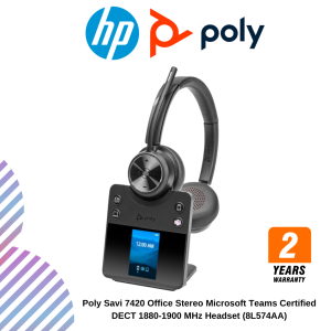 Poly Savi 7420 Office Stereo Microsoft Teams Certified DECT 1880-1900 MHz Headset (8L574AA)