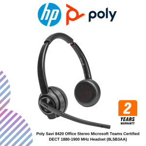 Poly Savi 8445 Office Microsoft Teams Certified DECT 1880-1900 MHz Convertible Headset (8L5B6AA)