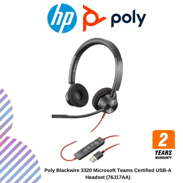 Poly Blackwire 3320 Microsoft Teams Certified USB-A Headset (76J17AA)