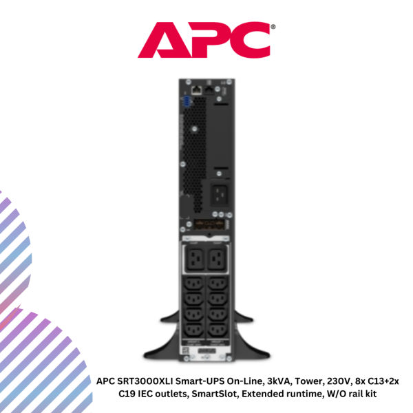 APC Smart-UPS SRT 3000VA, 230V, LCD, rackmount w/kit, 8x IEC 60320 C13 & 2x IEC Jumpers & 2x IEC 60320 C19 outlets (SRT3000XLI)