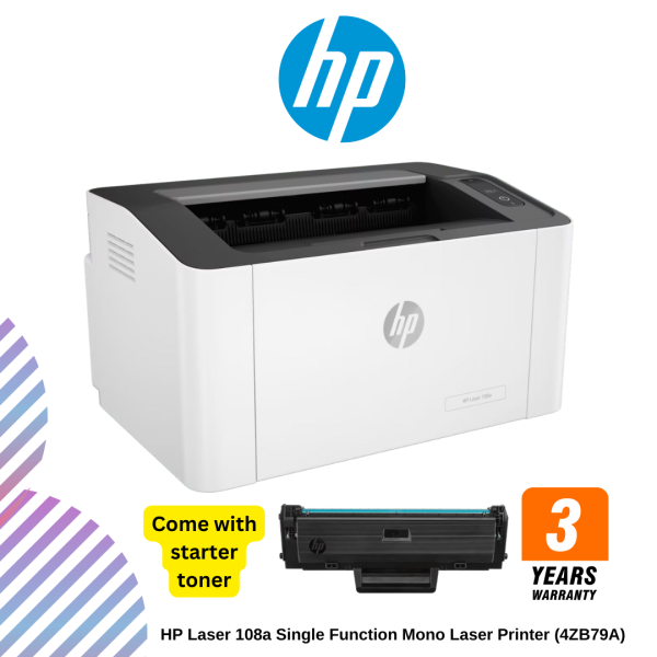 HP Laser 108a / 108w Single Function Mono Laser Printer (4ZB79A) (4ZB80A)