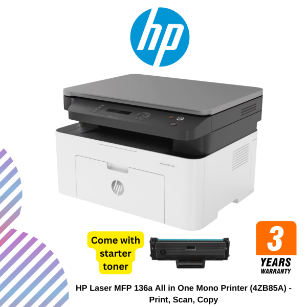 HP Laser MFP 136a All in One Mono Printer (4ZB85A) - Print, Scan, Copy