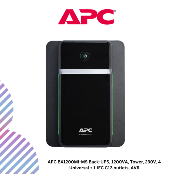 APC BX1200MI-MS Back-UPS, 1200VA, Tower, 230V, 4 Universal + 1 IEC C13 outlets, AVR