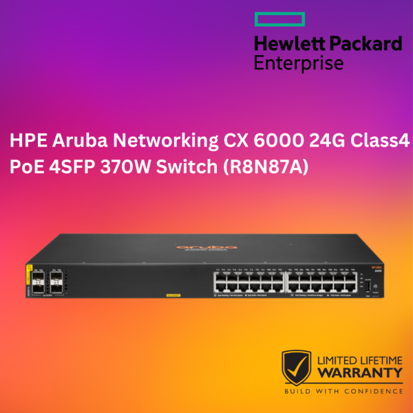HPE Aruba Networking CX 6000 24G Class4 PoE 4SFP 370W Switch ( R8N87A )