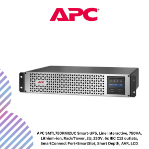 APC SMTL750RMI2UC Smart-UPS, Line Interactive, 750VA, Lithium-ion, Rack/Tower, 2U, 230V, 6x IEC C13 outlets, SmartConnect Port+SmartSlot, Short Depth, AVR, LCD