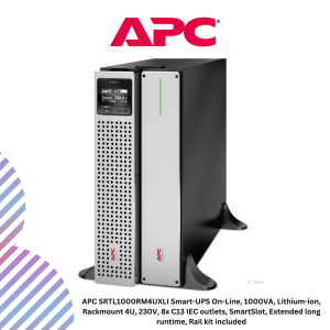 APC SRTL1000RM4UXLI Smart-UPS On-Line, 1000VA, Lithium-ion, Rackmount 4U, 230V, 8x C13 IEC outlets, SmartSlot, Extended long runtime, Rail kit included