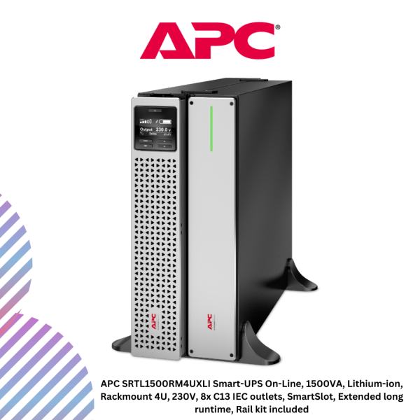 inc-26-3-1.png APC SRTL1500RM4UXLI Smart-UPS On-Line, 1500VA, Lithium-ion, Rackmount 4U, 230V, 8x C13 IEC outlets, SmartSlot, Extended long runtime, Rail kit included
