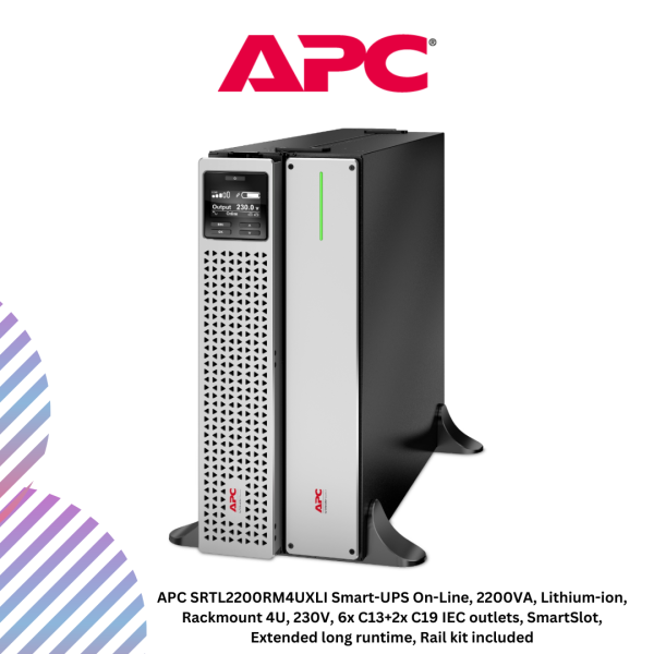 inc-26-5-1.png APC SRTL2200RM4UXLI Smart-UPS On-Line, 2200VA, Lithium-ion, Rackmount 4U, 230V, 6x C13+2x C19 IEC outlets, SmartSlot, Extended long runtime, Rail kit included