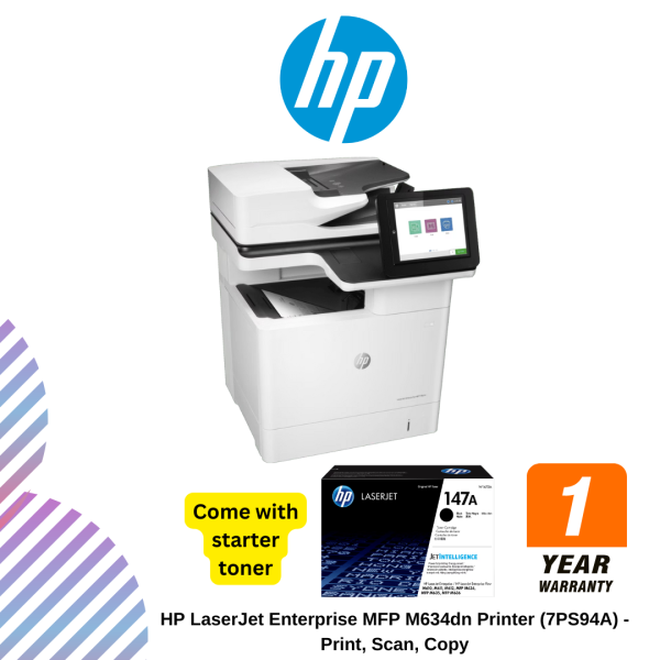HP LaserJet Enterprise MFP M634dn Printer (7PS94A) - Print, Scan, Copy