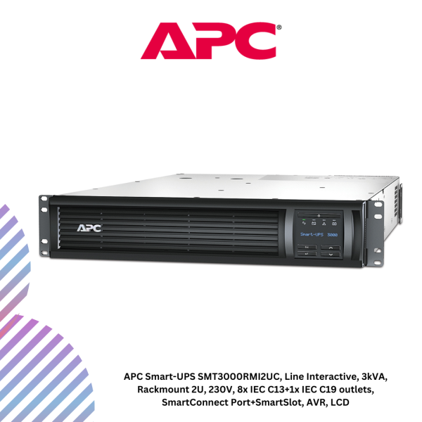inc-6-4.png APC Smart-UPS SMT3000RMI2UC, Line Interactive, 3kVA, Rackmount 2U, 230V, 8x IEC C13+1x IEC C19 outlets, SmartConnect Port+SmartSlot, AVR, LCD
