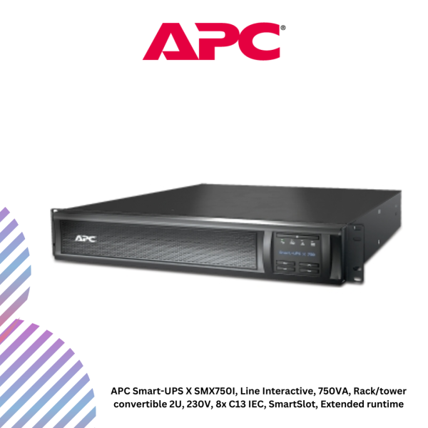 APC Smart-UPS X SMX750I, Line Interactive, 750VA, Rack/tower convertible 2U, 230V, 8x C13 IEC, SmartSlot, Extended runtime