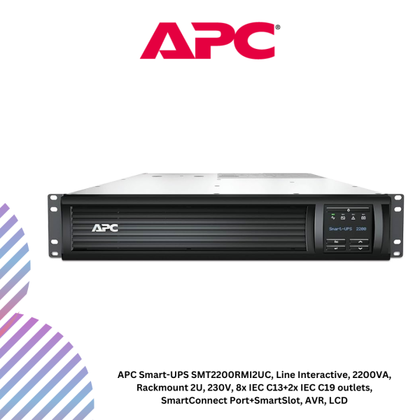 inc-9-1.png APC Smart-UPS SMT2200RMI2UC, Line Interactive, 2200VA, Rackmount 2U, 230V, 8x IEC C13+2x IEC C19 outlets, SmartConnect Port+SmartSlot, AVR, LCD