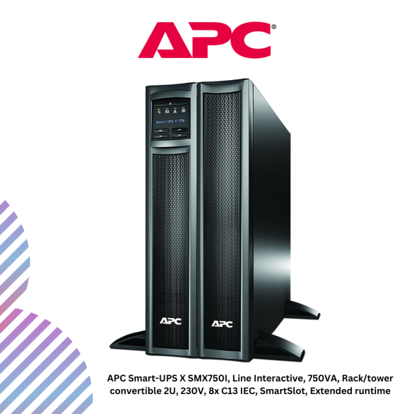 APC Smart-UPS X SMX750I, Line Interactive, 750VA, Rack/tower convertible 2U, 230V, 8x C13 IEC, SmartSlot, Extended runtime