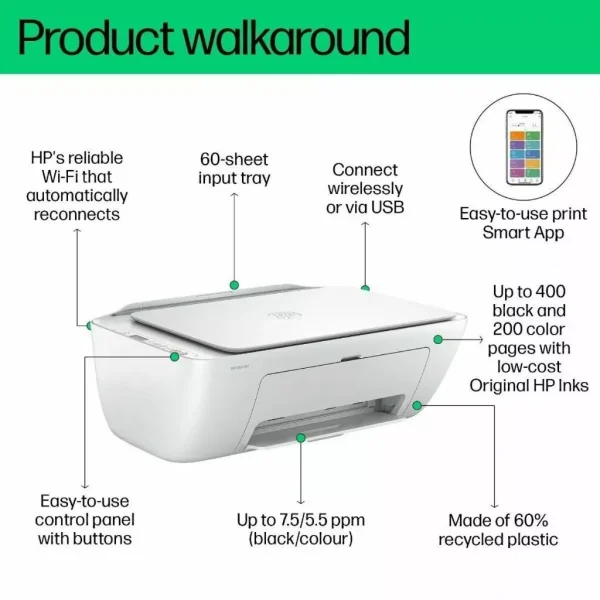HP DeskJet Ink Advantage 2875 All-in-One Printer ( 588J7B ) - Print, Copy, Scan