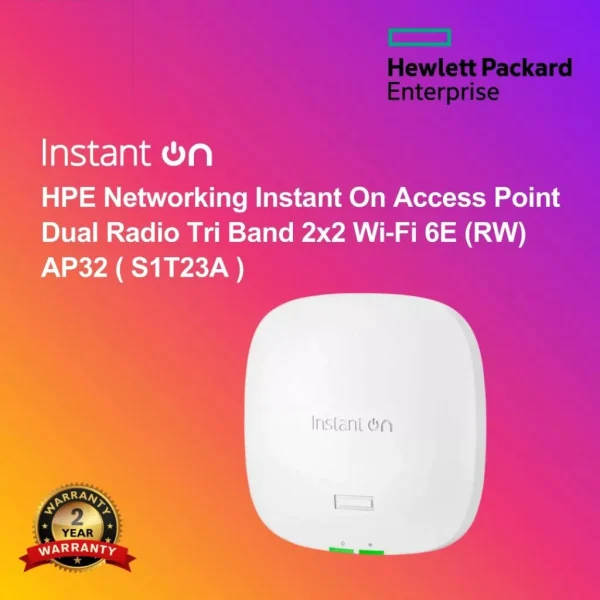 HPE Networking Instant On Access Point Dual Radio Tri Band 2x2 Wi‑Fi 6E (RW) AP32 ( S1T23A )
