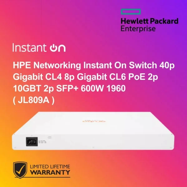 HPE Networking Instant On Switch 40p Gigabit CL4 8p Gigabit CL6 PoE 2p 10GBT 2p SFP+ 600W 1960 ( JL809A )
