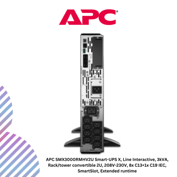 APC SMX3000RMHV2U Smart-UPS X, Line Interactive, 3kVA, Rack/tower convertible 2U, 208V-230V, 8x C13+1x C19 IEC, SmartSlot, Extended runtime