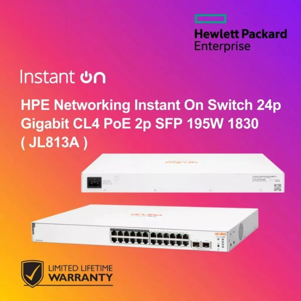 HPE Networking Instant On Switch 24p Gigabit CL4 PoE 2p SFP 195W 1830 (JL813A)