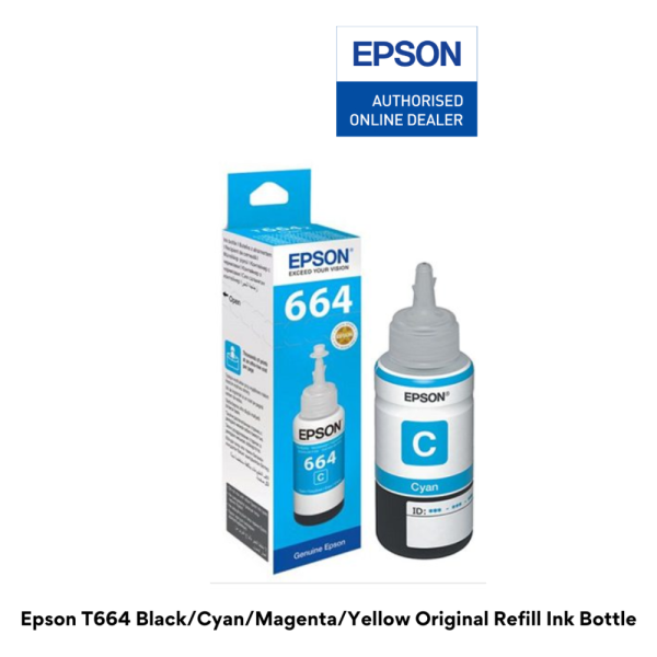 Epson T664 Black/Cyan/Magenta/Yellow Original Refill Ink Bottle (For L200/210/220/300/310/350/355/360/365/445/550/555/565/664) (Copy)