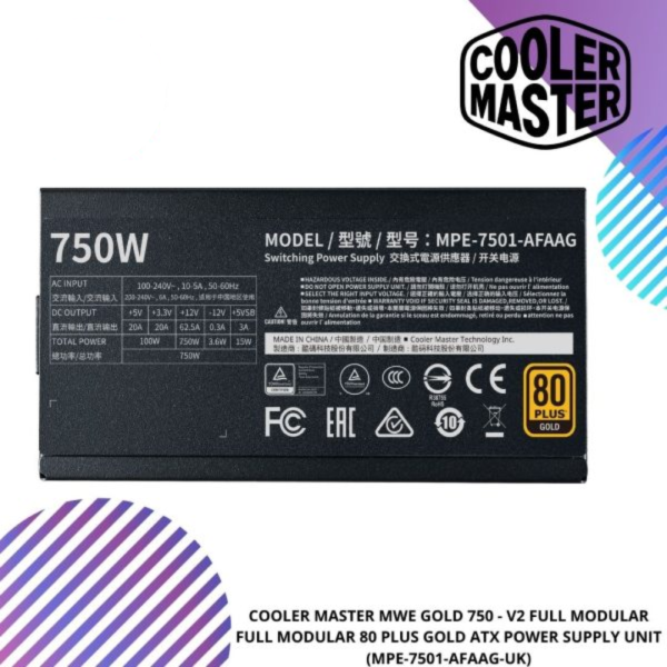 COOLER MASTER MWE Gold 750 - V2 Full Modular 80 PLUS GOLD ATX PSU (MPE-7501-AFAAG-UK)