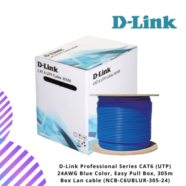 D-Link Professional Series CAT6 (UTP) 24AWG Blue Color, Easy Pull Box, 305m Box Lan cable (NCB-C6UBLUR-305-24)