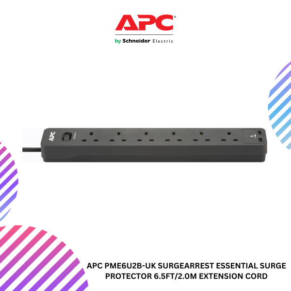 APC PME6U2B-UK SurgeArrest Essential Surge Protector 6.5ft/2.0m extension cord