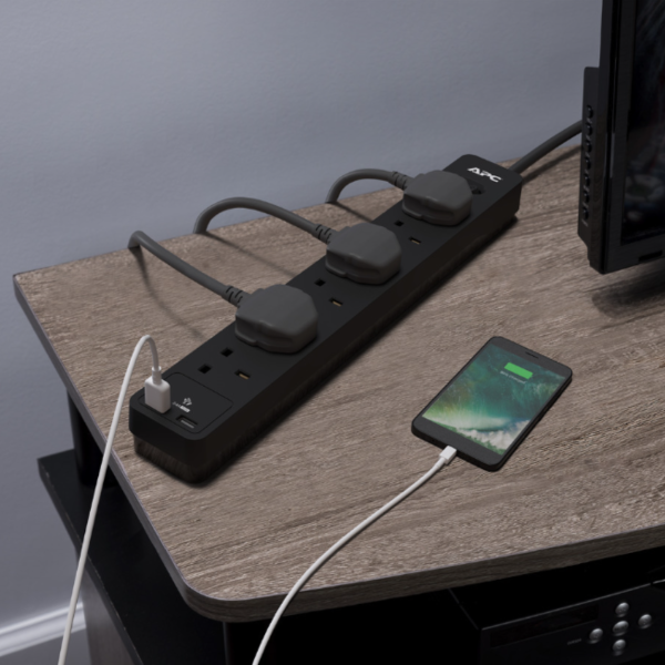 APC PME6U2B-UK SurgeArrest Essential Surge Protector 6.5ft/2.0m extension cord