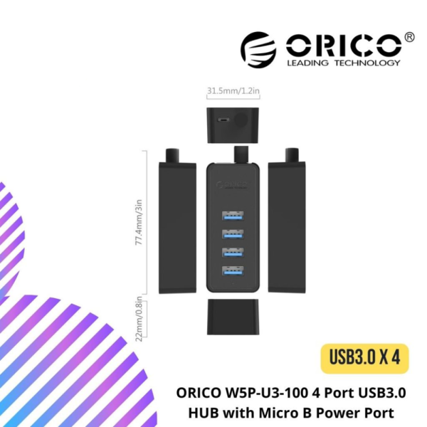 ORICO W5P-U3-100 4 Port USB3.0 HUB with Micro B Power Port