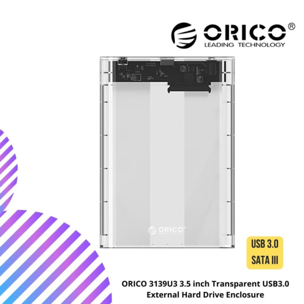 ORICO 3139U3 3.5 inch Transparent USB3.0 External Hard Drive Enclosure