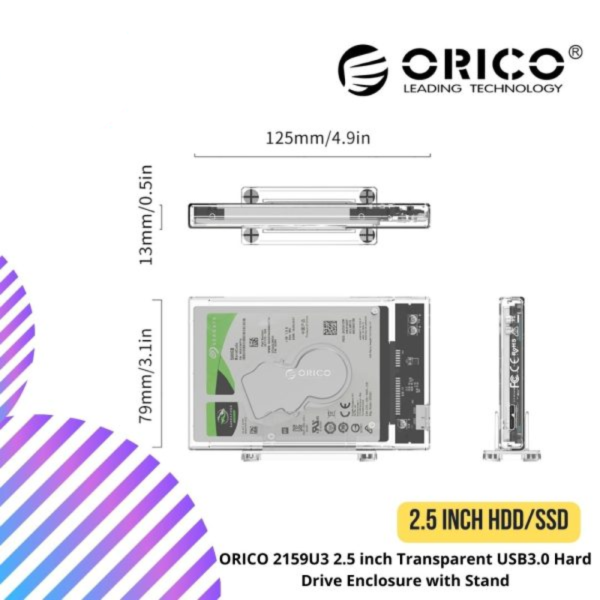 ORICO 2159U3 2.5 inch Transparent USB3.0 Hard Drive Enclosure with Stand