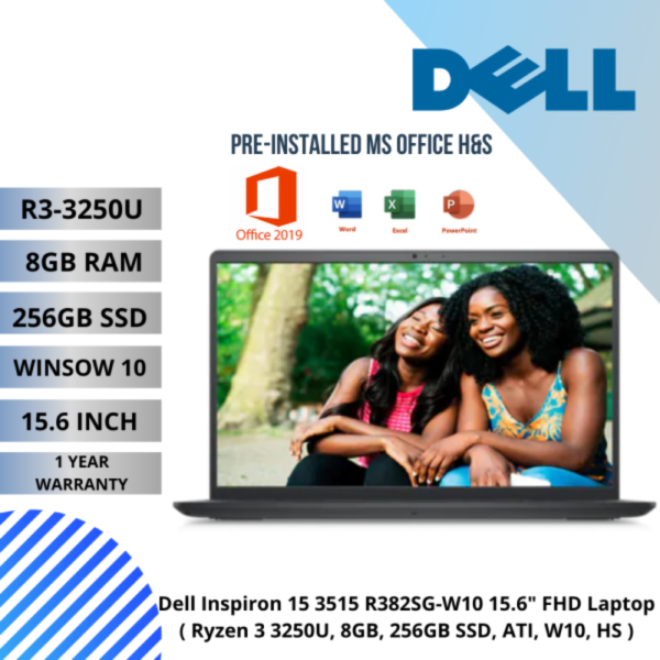 Dell Inspiron 15 3515 R382SG-W10 15.6" FHD Laptop ( Ryzen 3 3250U, 8GB, 256GB SSD, ATI, W10, HS )