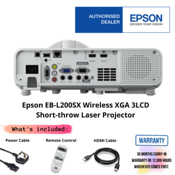 Epson EB-L200SX Wireless XGA 3LCD Short-throw Laser Projector