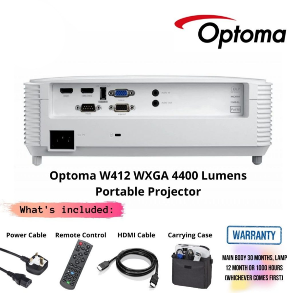 Optoma W412 WXGA 4400 Lumens Portable Projector