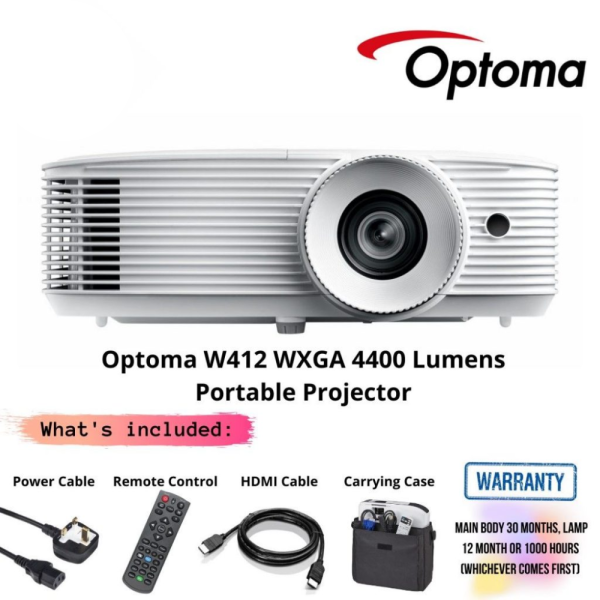 Optoma W412 WXGA 4400 Lumens Portable Projector