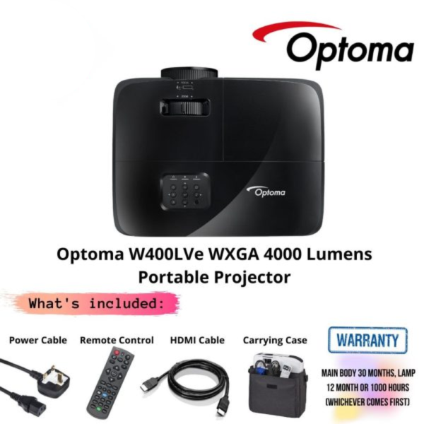 Optoma W400LVe WXGA 4000 Lumens Portable Projector