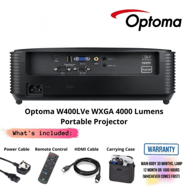 Optoma W400LVe WXGA 4000 Lumens Portable Projector
