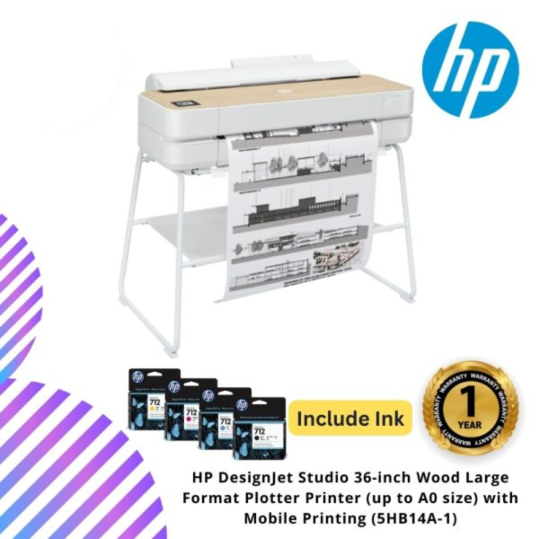 HP DesignJet Studio 36-inch Wood Large Format Plotter Printer (up to A0 size) with Mobile Printing (5HB14A-1)