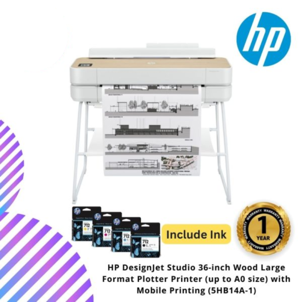 HP DesignJet Studio 36-inch Wood Large Format Plotter Printer (up to A0 size) with Mobile Printing (5HB14A-1)