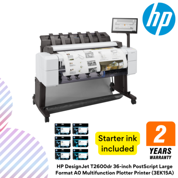 HP DesignJet T2600dr 36-inch PostScript Large Format A0 Multifunction Plotter Printer (3EK15A)