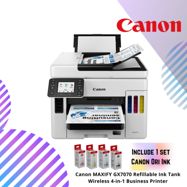 Canon MAXIFY GX7070 Refillable Ink Tank Wireless 4-in-1 Business Printer