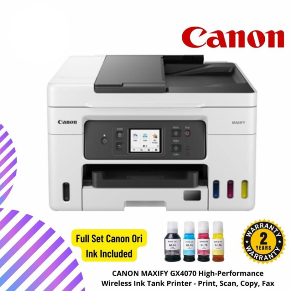 CANON MAXIFY GX4070 High-Performance Wireless Ink Tank Printer - Print, Scan, Copy, Fax