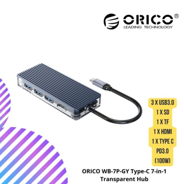 ORICO WB-7P-GY Type-C 7-in-1 Transparent Hub