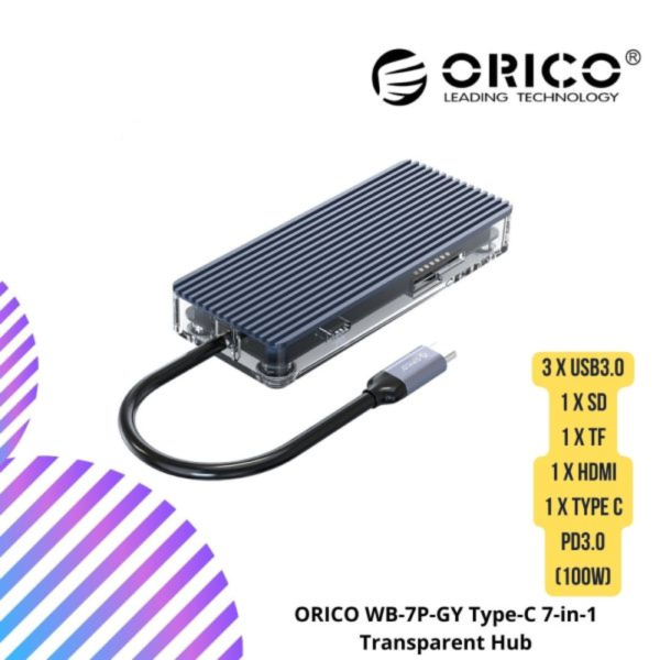 ORICO WB-7P-GY Type-C 7-in-1 Transparent Hub